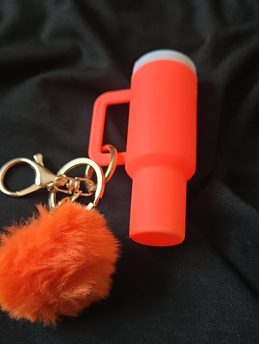 Orange Tumbler Pom-Pom Keychain/Bag Or Cup Charm with Gold Hardware. New